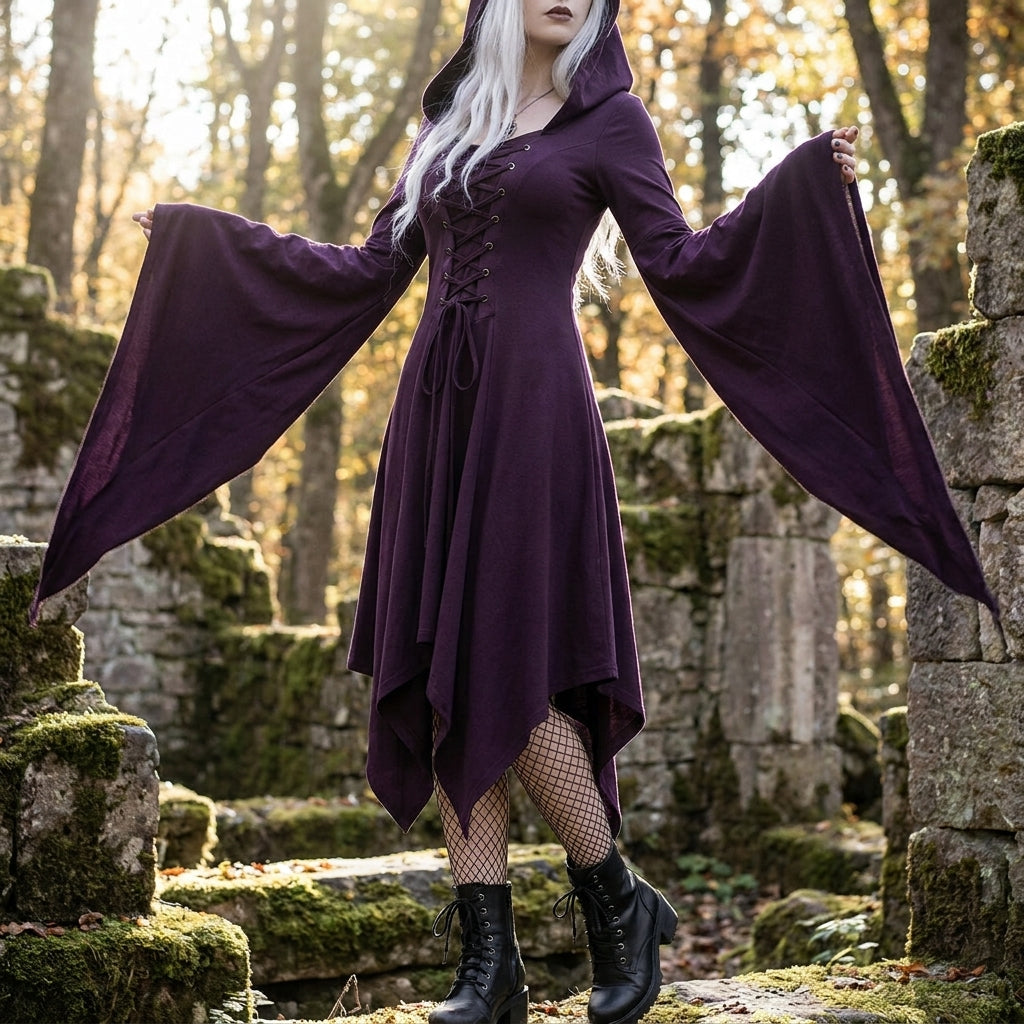 Halloween Costume Gothic Party Dress Women Mini Bell Sleeve - Image 3