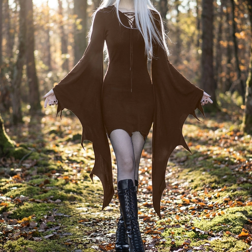 Halloween Costume Gothic Party Dress Women Mini Bell Sleeve - Image 5