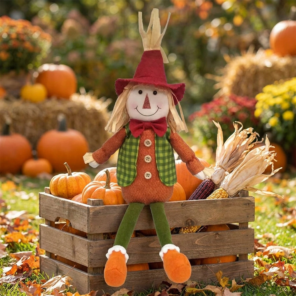 Thanksgiving Decorations Fall Decor Table Decor Sitting Scarecrow Doll - Image 6