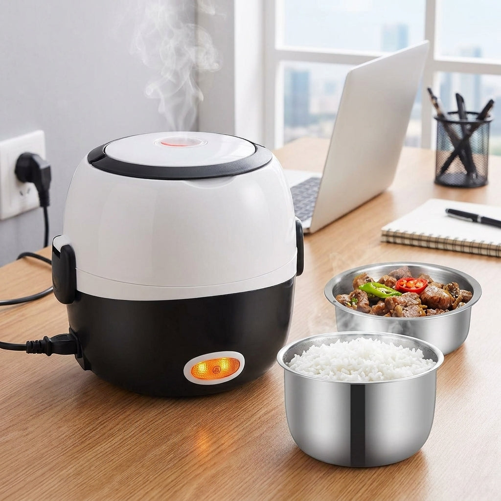 Lunch Box Electric Food Warmer Portable Electric Cooker Black White - Image 4
