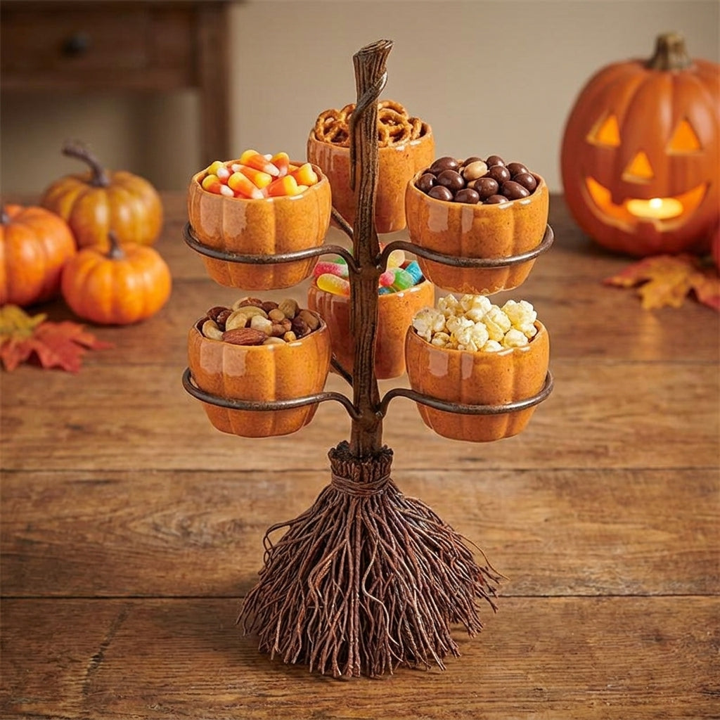 Pumpkin Decorations Halloween Decoration Broomstick Snack Bowls Rack - Image 1