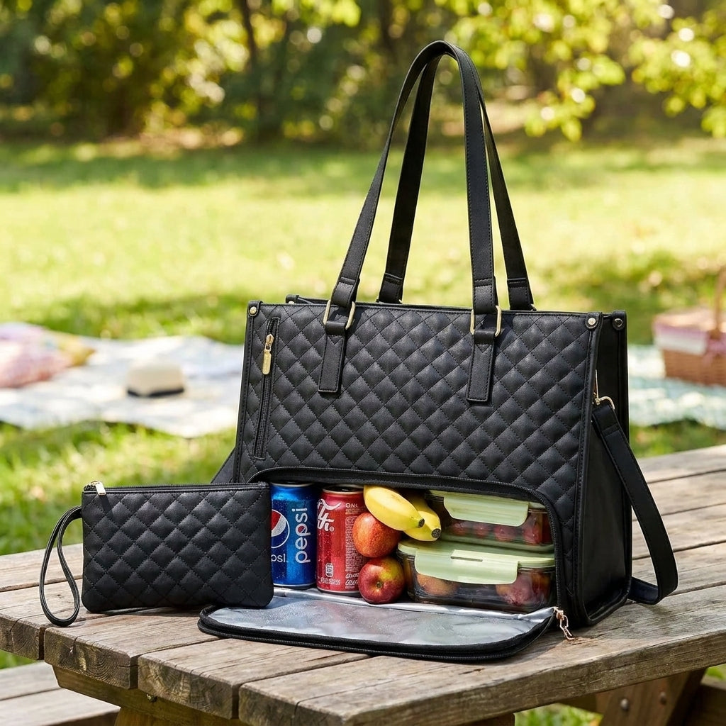 Women's Quilted Tote Bag Insulated Lunch Bag Lunch Bag Work - Image 2