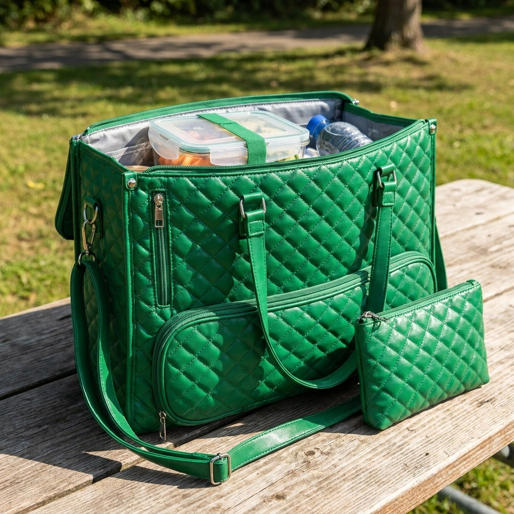 Women's Quilted Tote Bag Insulated Lunch Bag Lunch Bag Work - Image 11