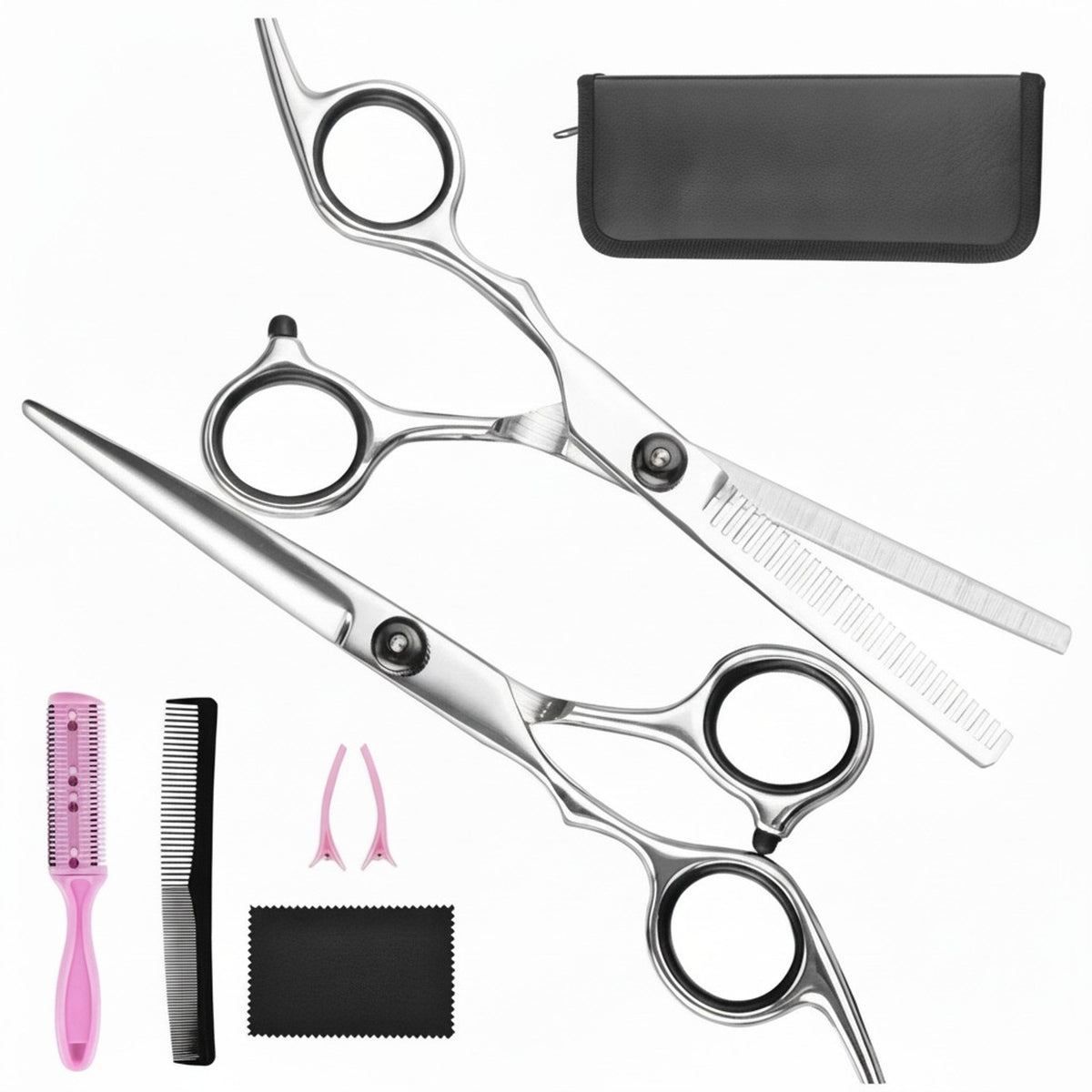 Professional Haircutting Set With Stainless Steel Scissors Thinning Shears Combs And Clips - Image 1