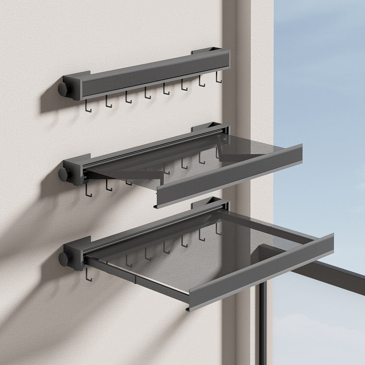 Wall Mounted Drying Rack Extendable With Shelf And Hooks Optimizes Your Home Space - Image 4