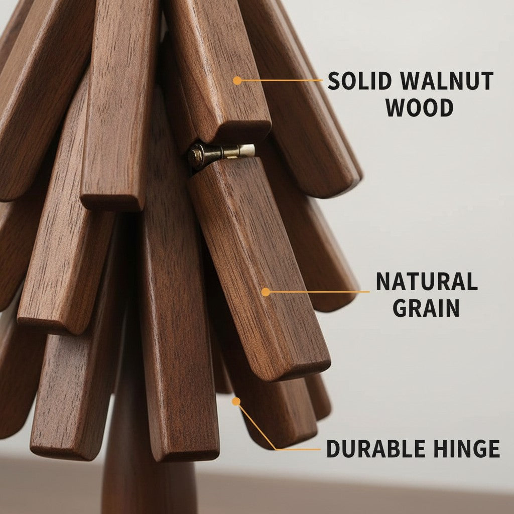 folding walnut wood trivet close-up construction and materials