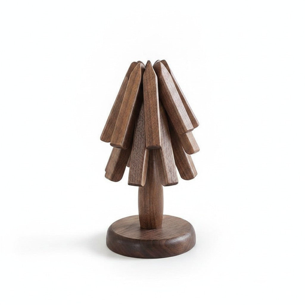 folding walnut wood trivet product photo on white background