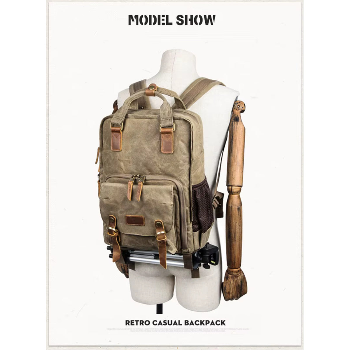 Waterproof Waxed Canvas Camera Backpack With Laptop Compartment And Tripod Strap - Image 7