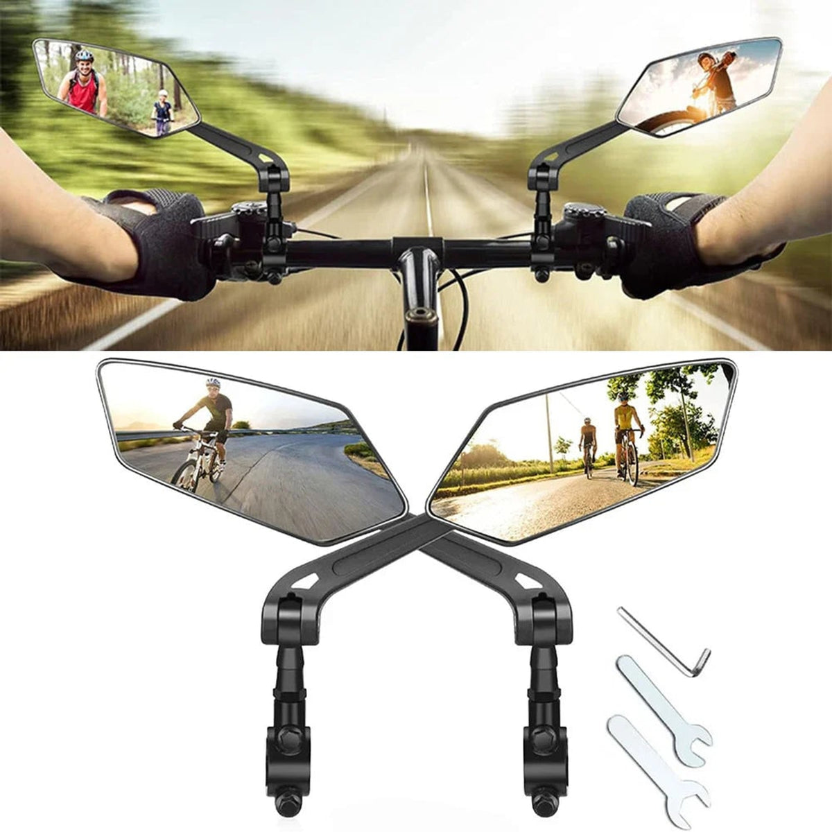 Wide-Angle Foldable Bike Mirrors With 360-Degree Rotation - Image 1