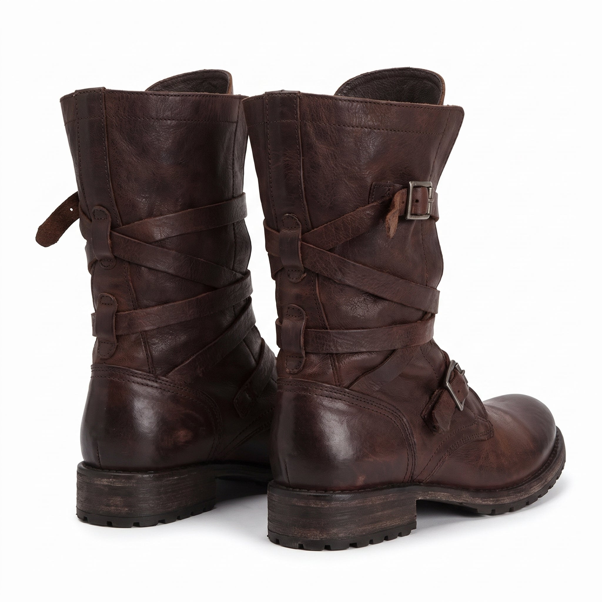 Women's Motorcycle Boots Retro Biker Buckle - angle