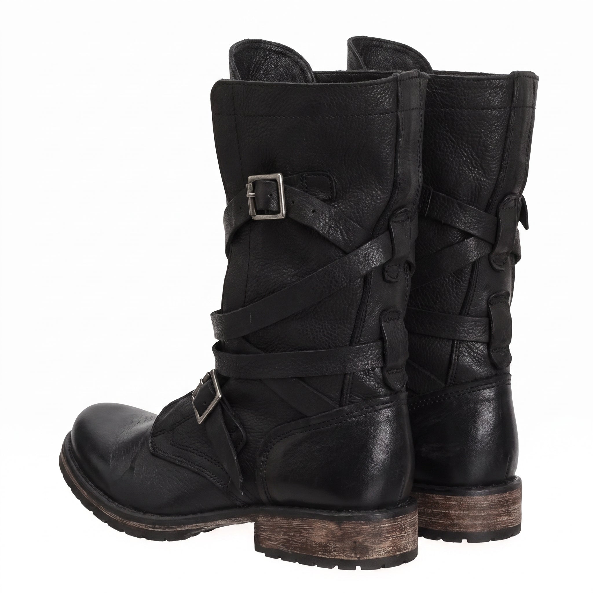 Women's Motorcycle Boots Retro Biker Buckle - angle