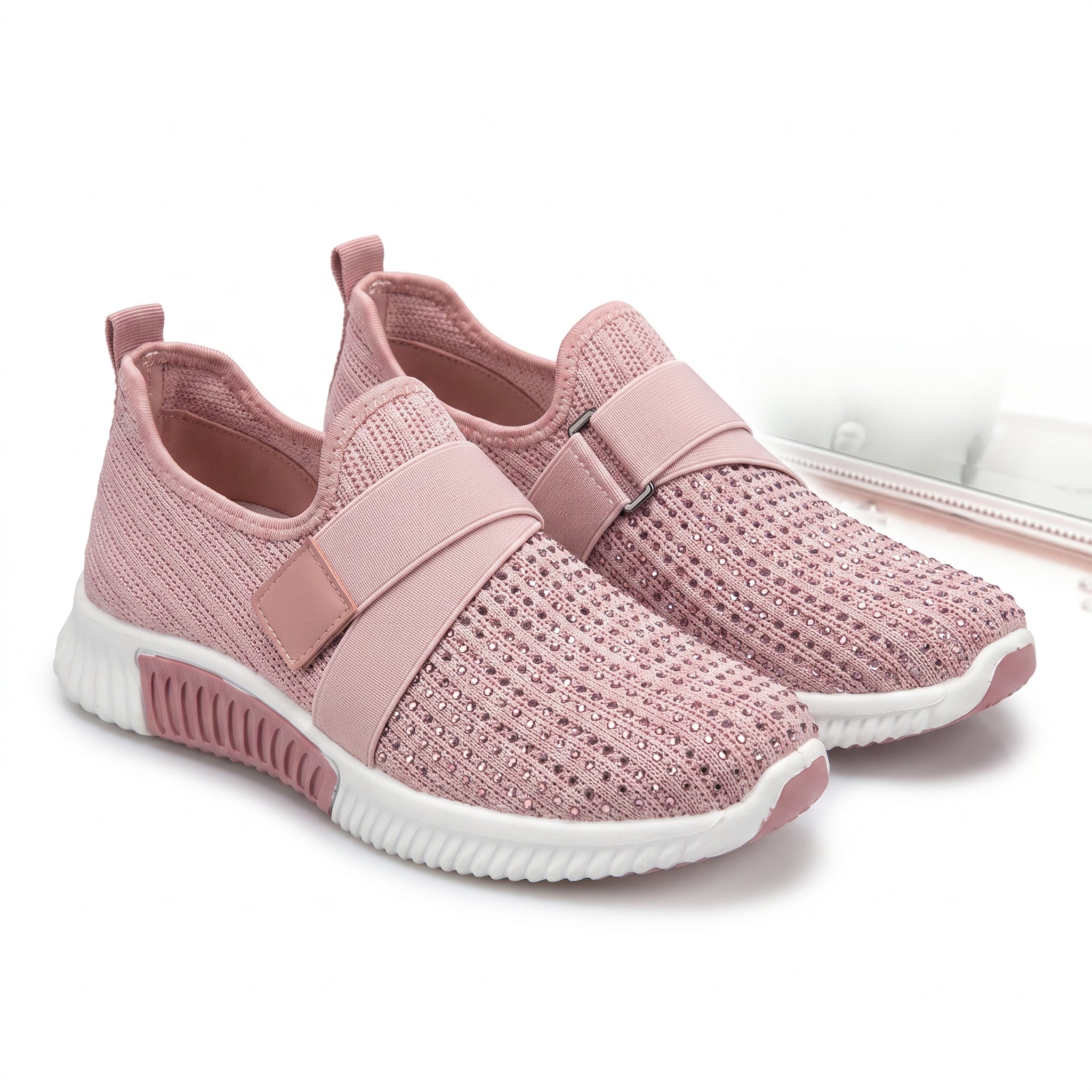 Shoes Walking Sneakers Slip-On Comfort Mesh Rhinestone - studio