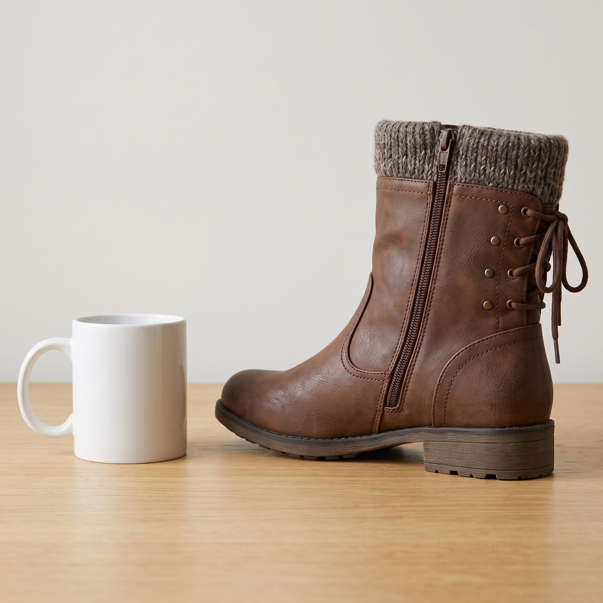 Women's Winter Boots Mid-Calf Knitted Cuff Side Zipper - scale