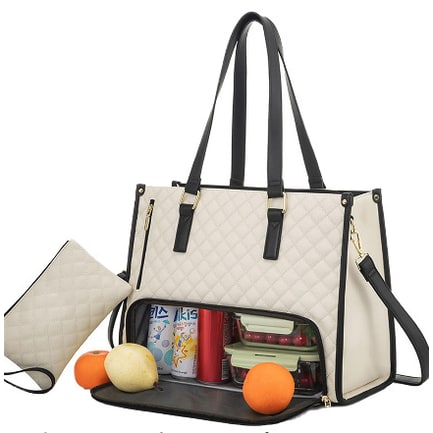 Women's Lunch Bag Insulated Lunch Tote Bag Laptop Bag Quilted Pouch - Image 1