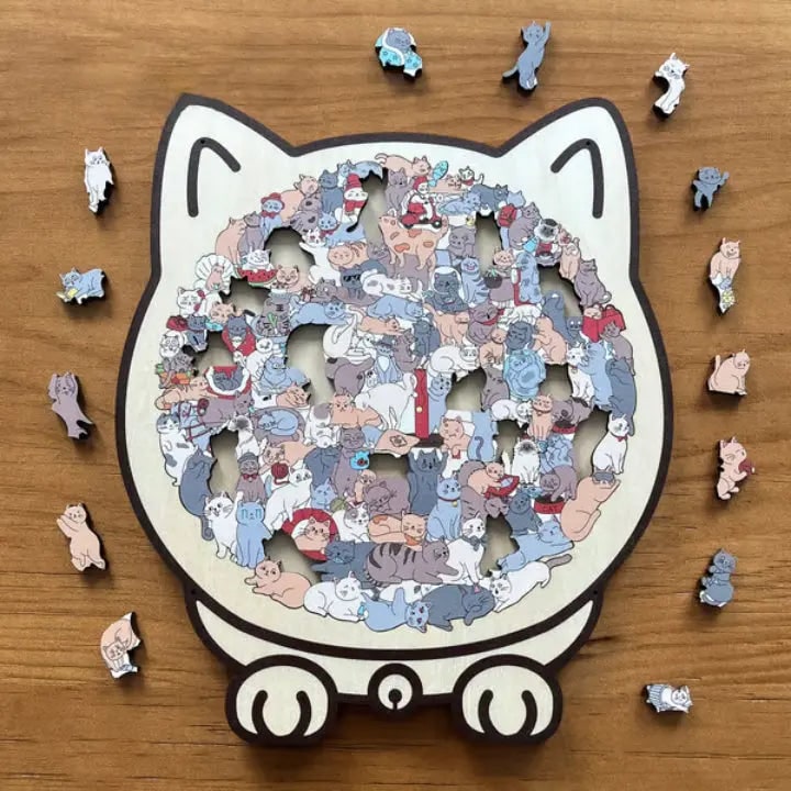 Wooden Cat Puzzle 135 Piece Morandi Wood Jigsaw For Adults - Image 4