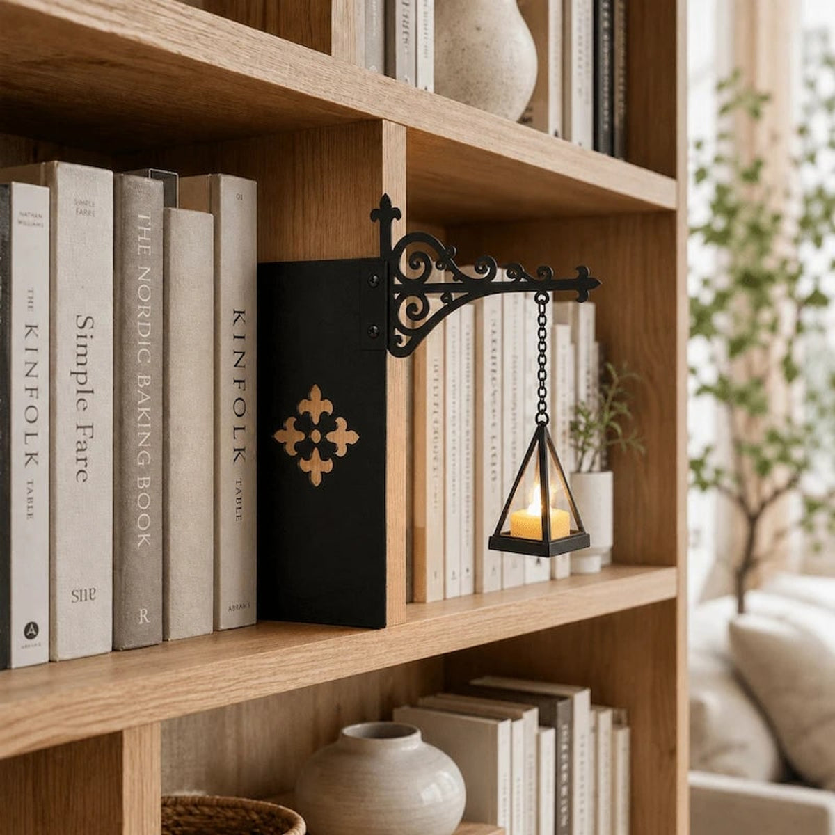 Wrought Iron Pendant Bookshelf Light With Ornate Bracket - Image 10