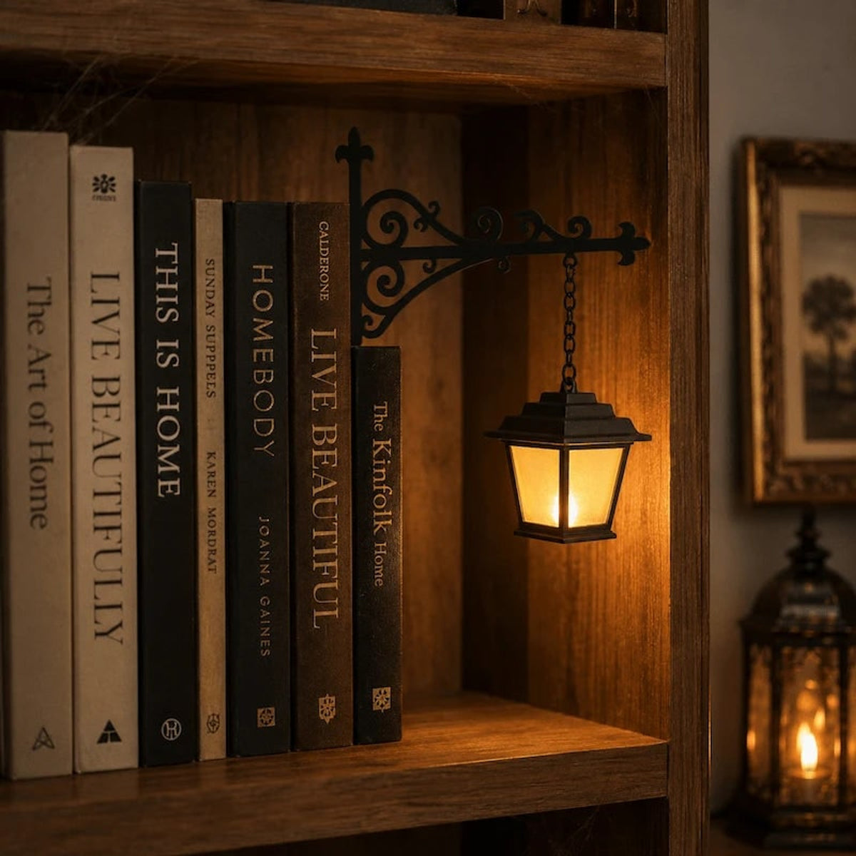 Wrought Iron Pendant Bookshelf Light With Ornate Bracket - Image 12