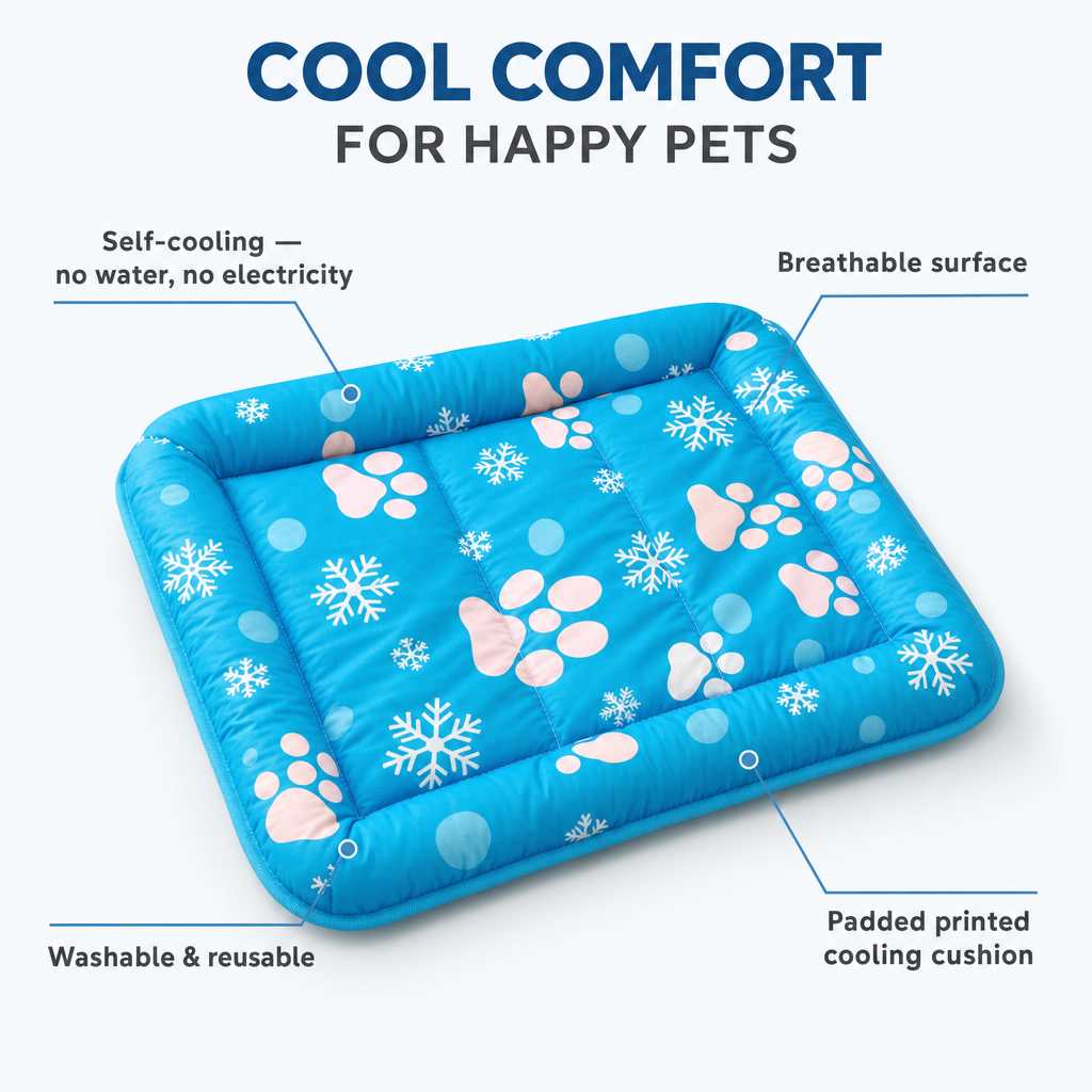 Dog Cooling Mat, Paw Print Padded Cushion, Breathable Ice Silk Pet Pad