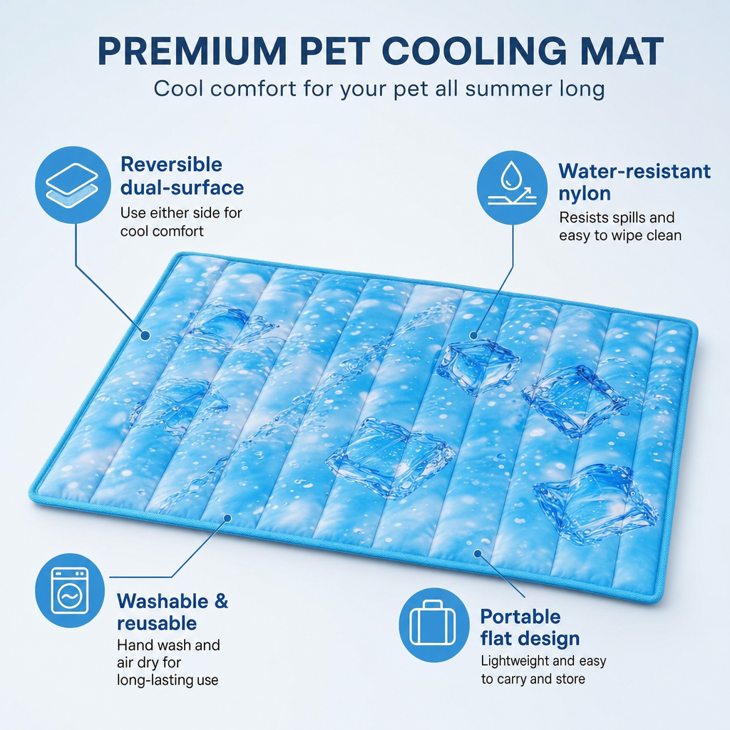 Dog Cooling Mat, Double-Sided Dual Surface, Water-Resistant Washable Pet Pad