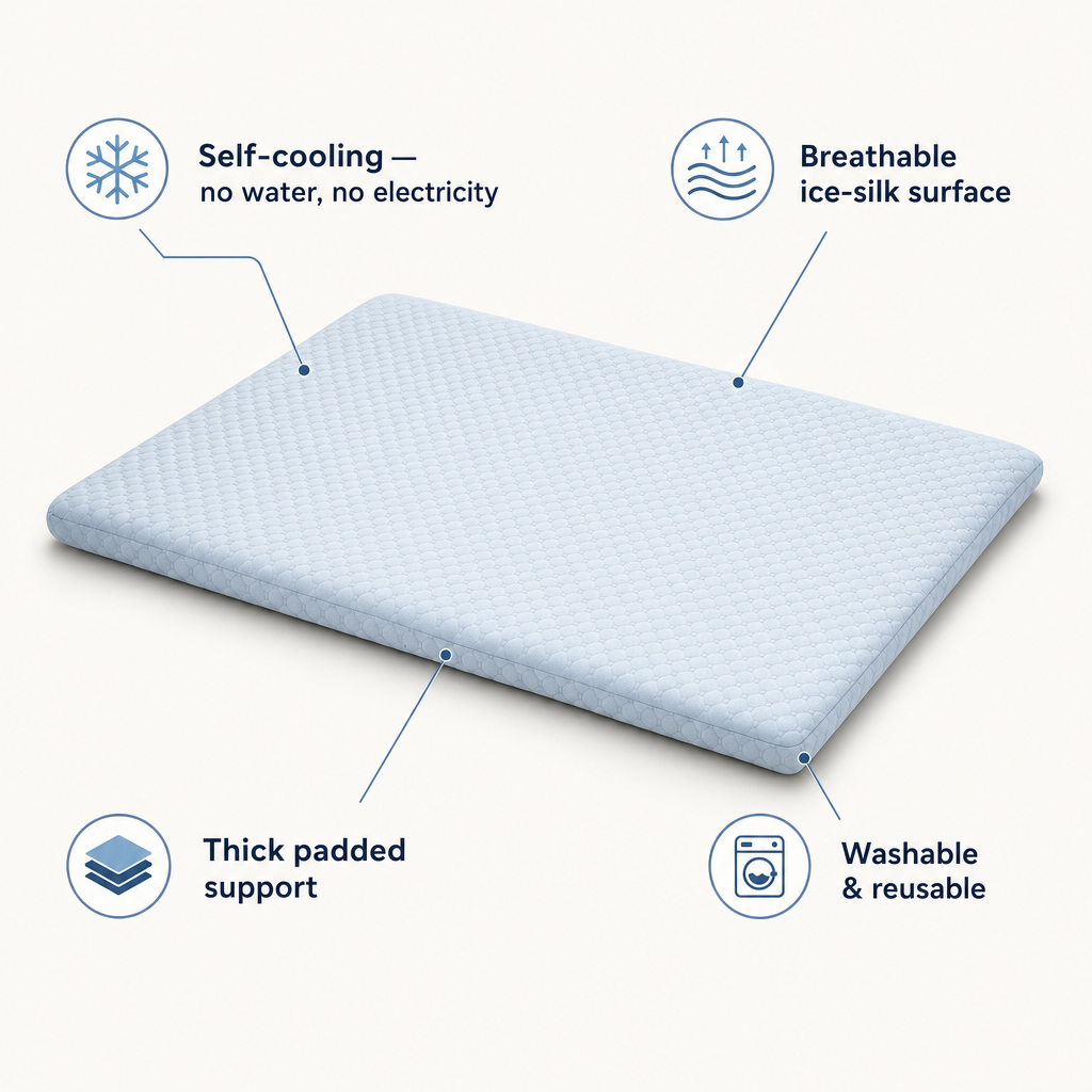 Dog Cooling Mat, Thick Padded Anti-Slip, Breathable Ice Silk for Large Dogs