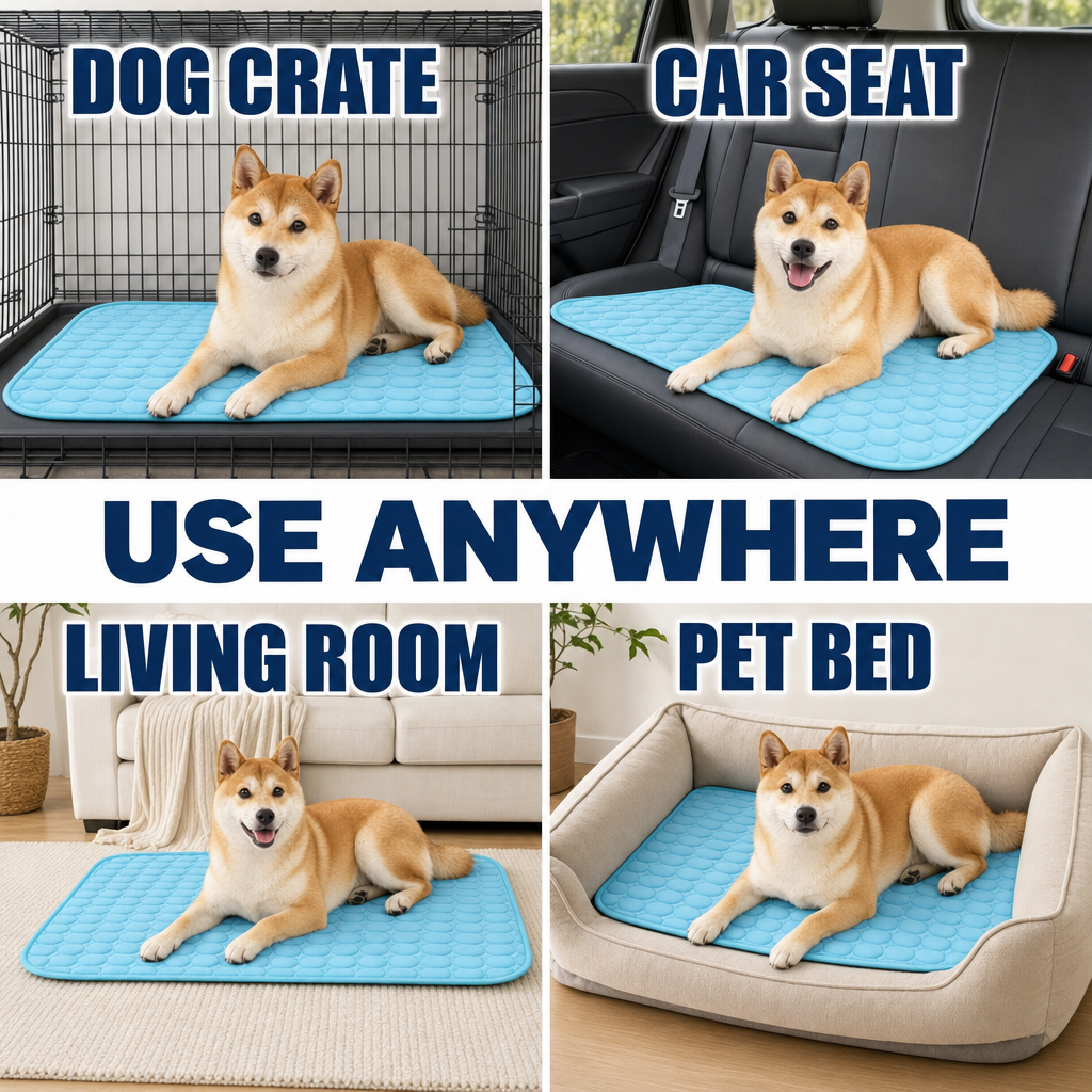 Dog Cooling Mat, Sweat-Absorbent Cool-Fiber Surface, Quick-Dry Self-Cooling Pad