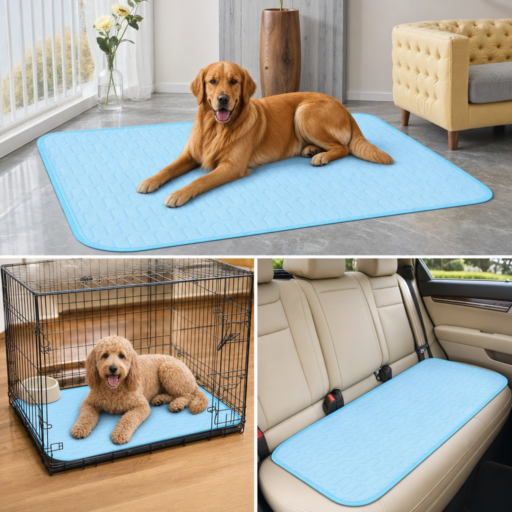 Dog Cooling Mat, Foldable Ice Silk Travel Pad, Non-Slip Washable