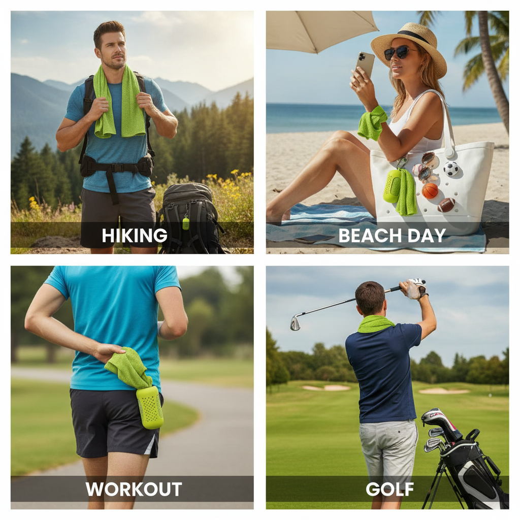 Cooling Towel Kit, Microfiber Chill Towel with Silicone Case and Clip