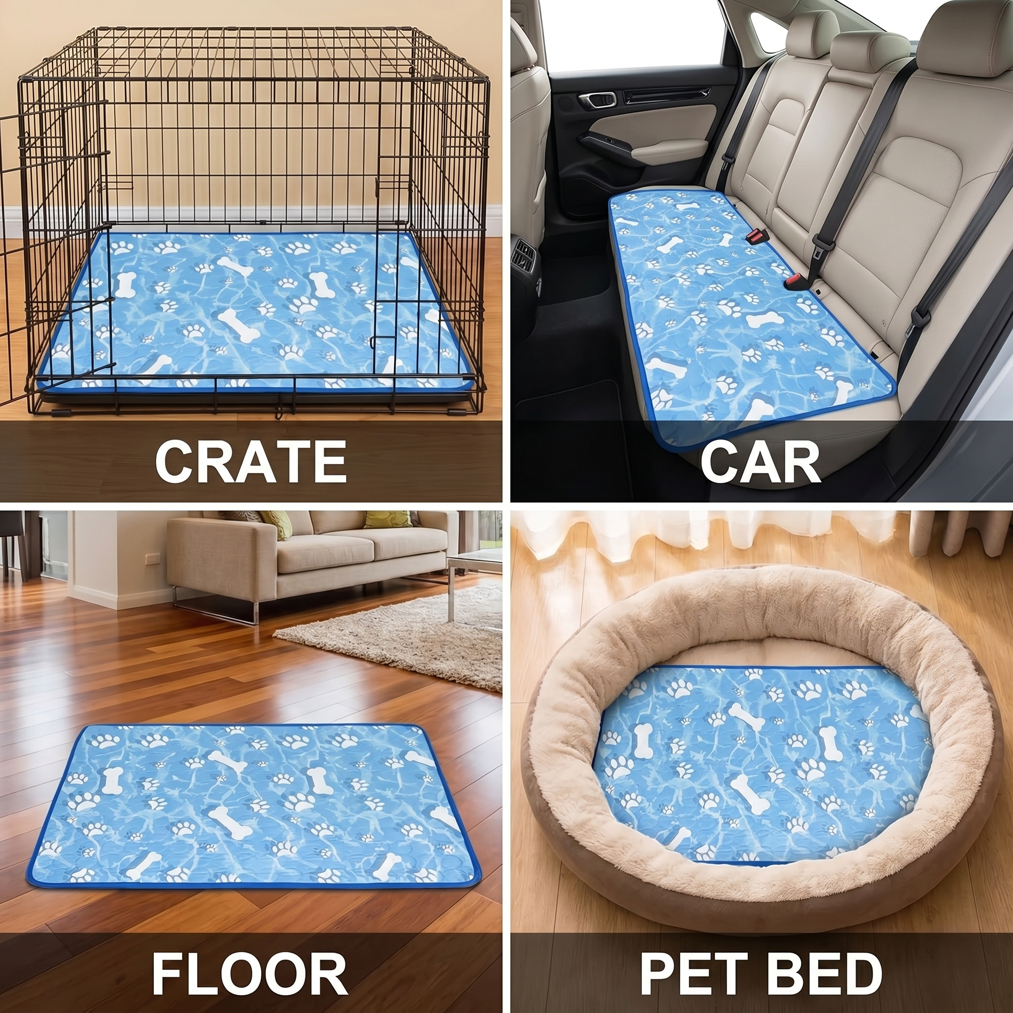 Dog Cooling Mat, Premium 4-Layer Construction, Waterproof Anti-Slip Ice Silk