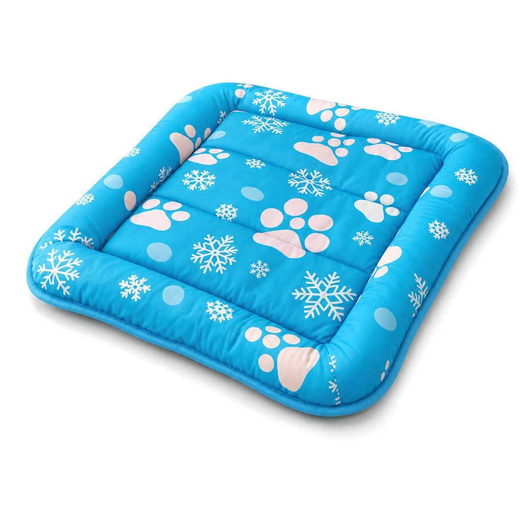 Dog Cooling Mat, Paw Print Padded Cushion, Breathable Ice Silk Pet Pad