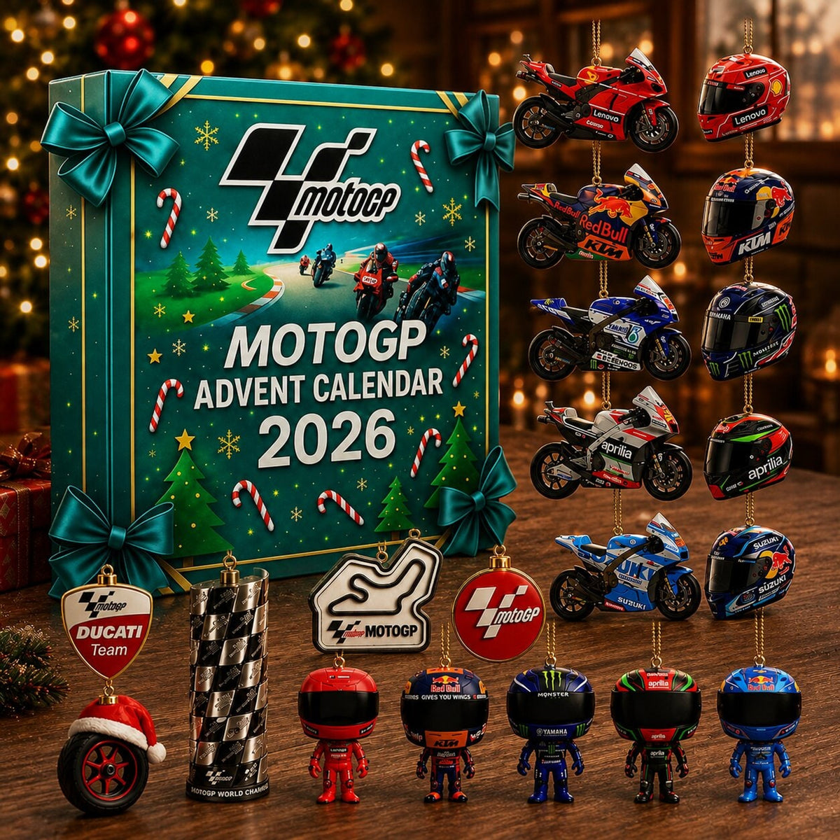 2026 Moto Gp Advent Calendar With 24 Motorcycle Figurines And Helmets - Image 1