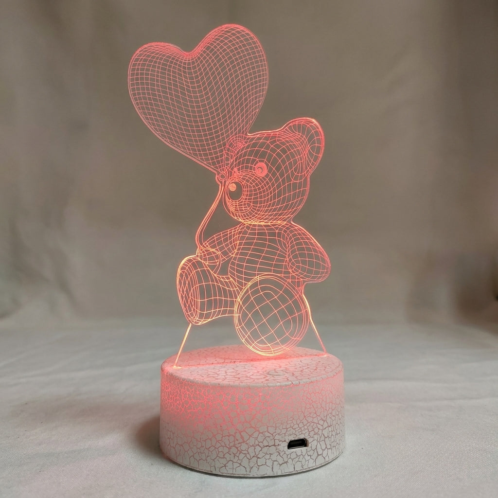LED Lamp Battery Operated Lamp LED Night Light 3D Illusion Bear - angle