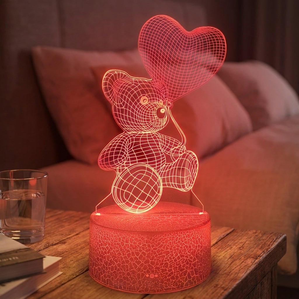 LED Lamp Battery Operated Lamp LED Night Light 3D Illusion Bear - hero