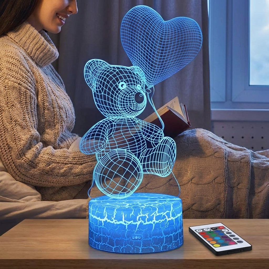 LED Lamp Battery Operated Lamp LED Night Light 3D Illusion Bear - in-use