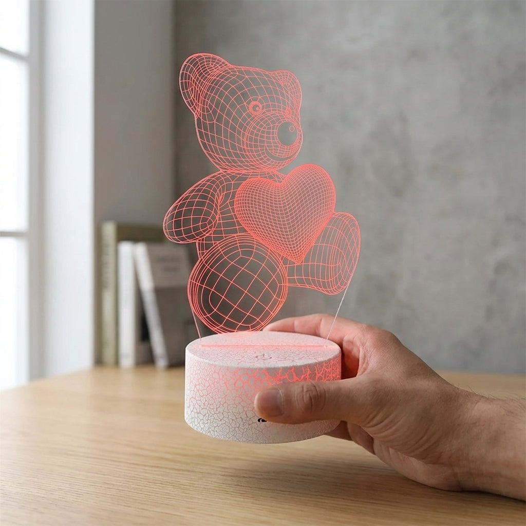 LED Lamp Battery Operated Lamp LED Night Light 3D Illusion Bear - scale