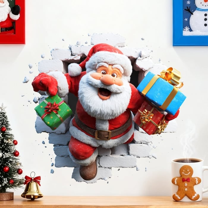 3D Santa Wall Sticker Set With Peel And Stick Vinyl Decals - Image 3