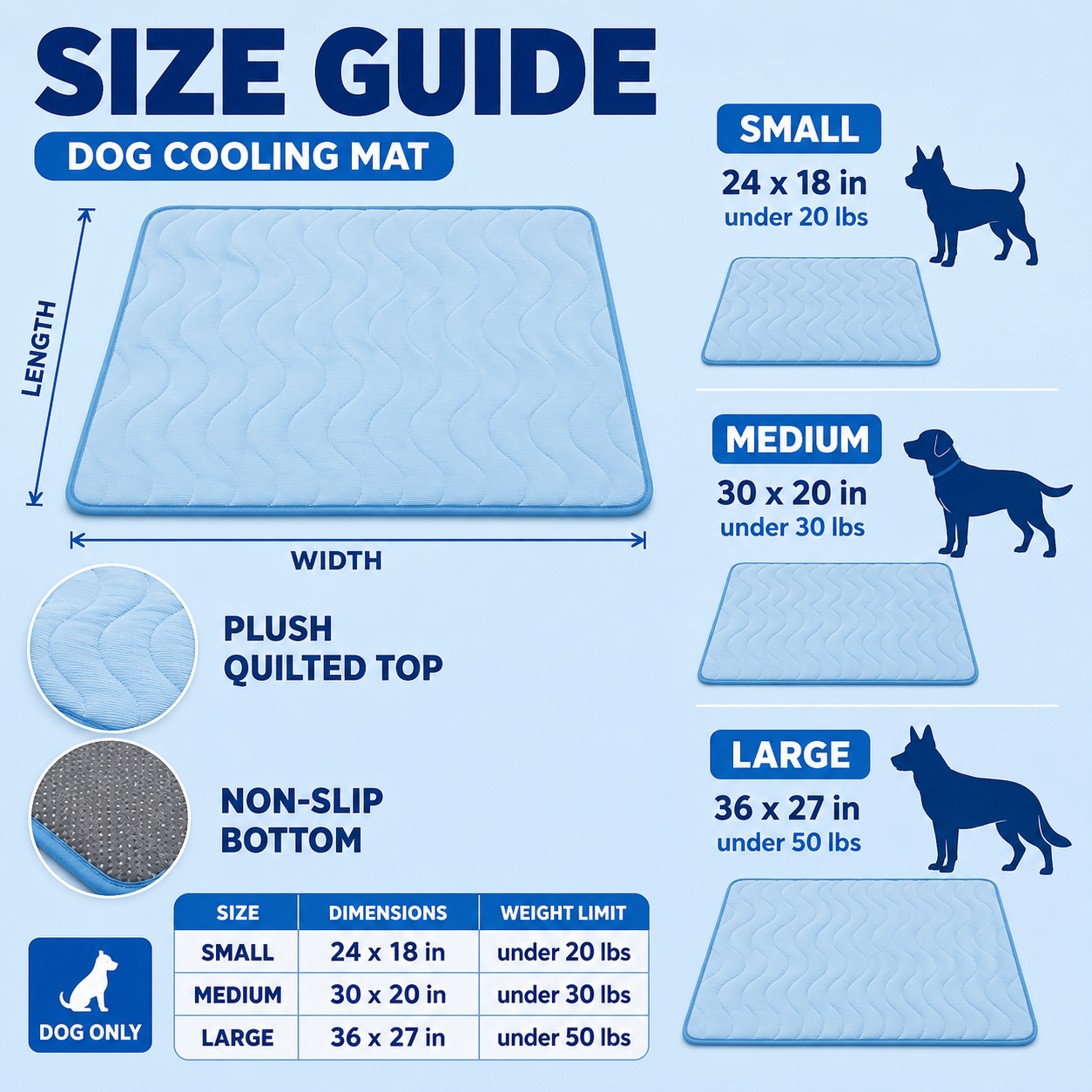 Dog Cooling Mat, Color-Changing Arc-Chill Top, Plush Self-Cooling Pet Pad, Washable Summer Mat