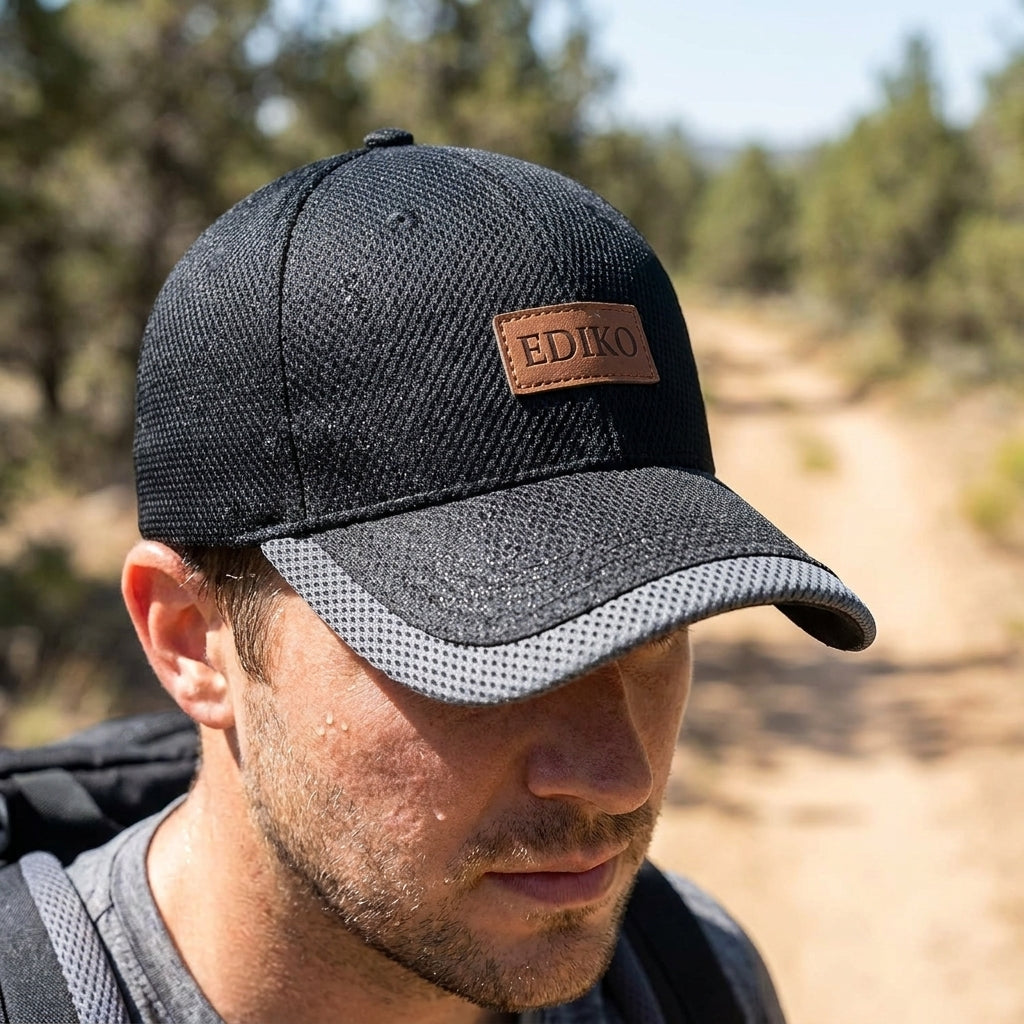 Adjustable Baseball Cap Sun Protection Cap Black Mesh Cap Curved Brim - Image 1