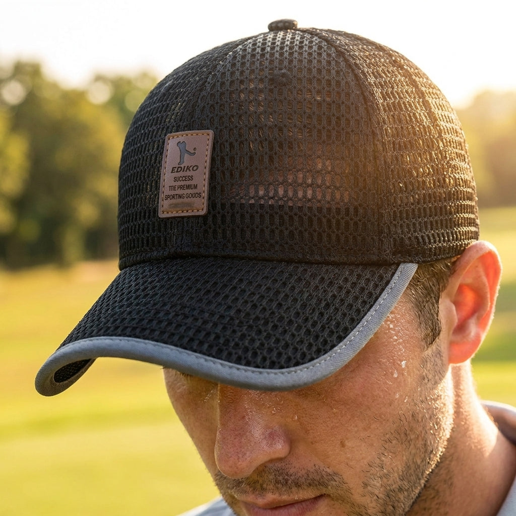 Adjustable Baseball Cap Sun Protection Cap Black Mesh Cap Curved Brim - Image 7