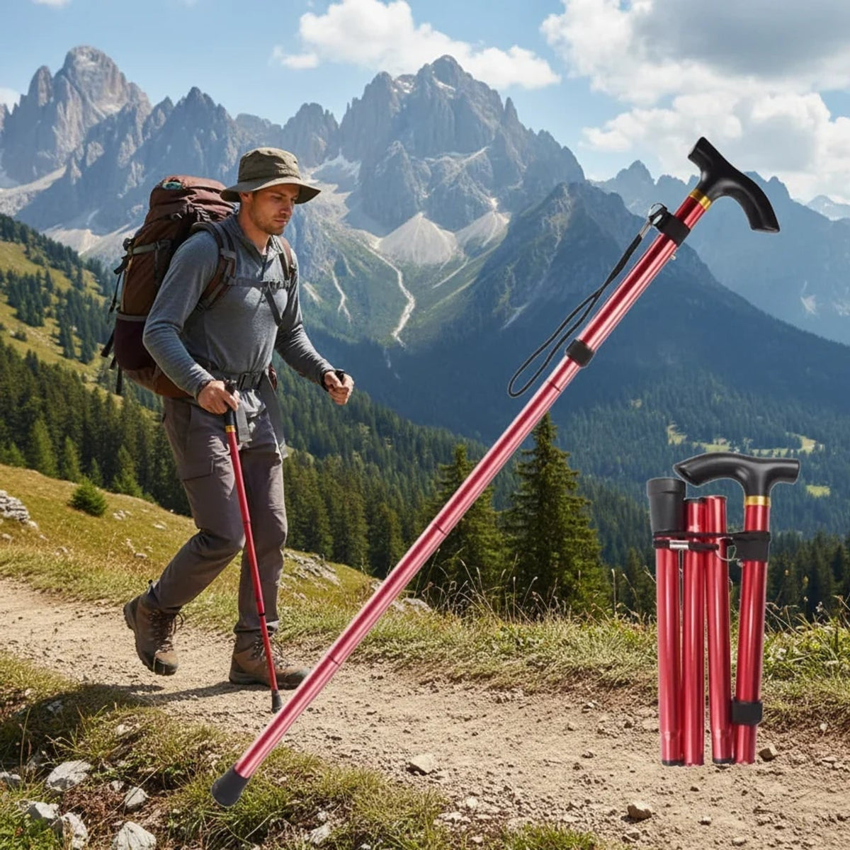 Adjustable Folding Walking Cane For Hiking And Travel Support - Image 3
