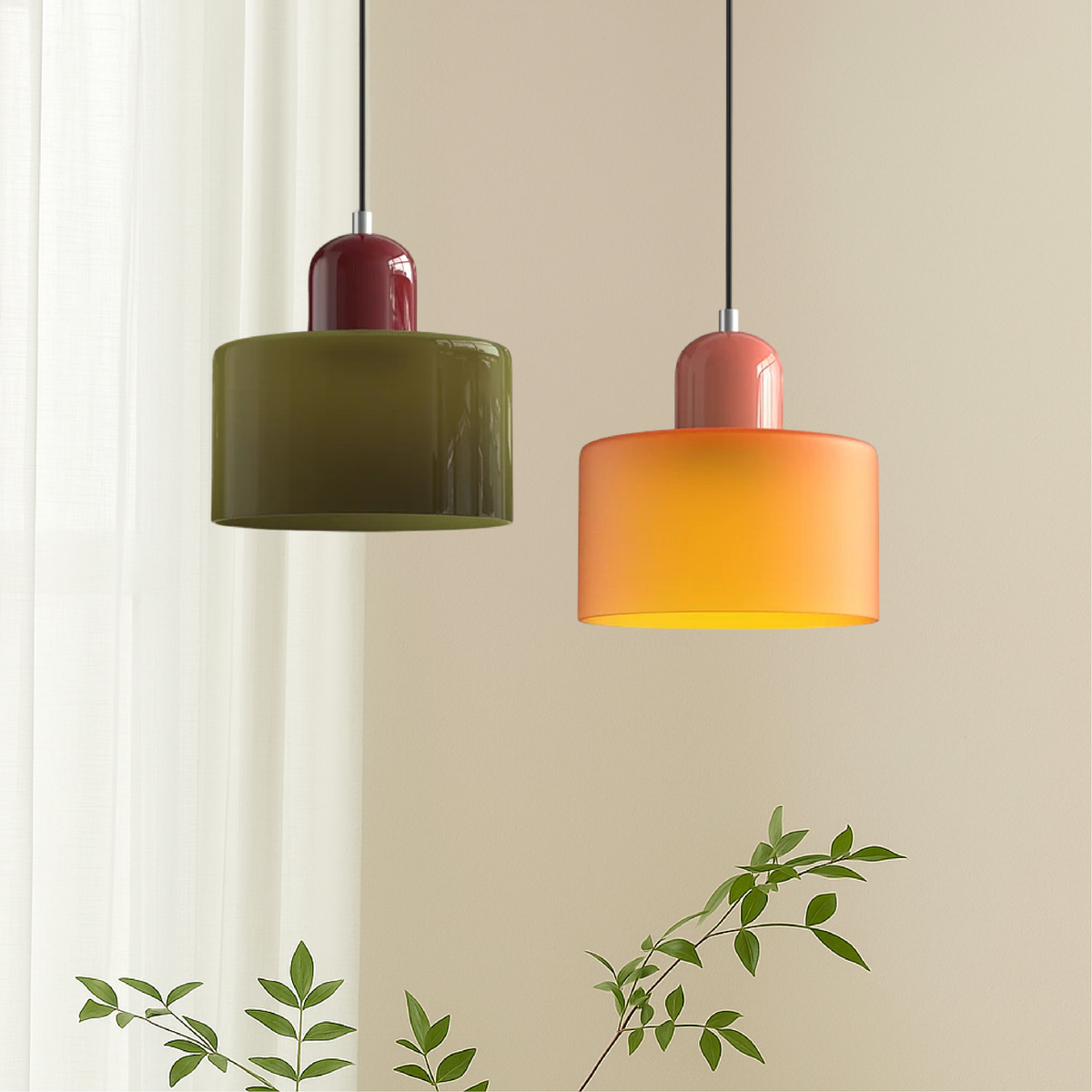 Bauhaus Pendant Light With Coloured Glass Shade - Image 1