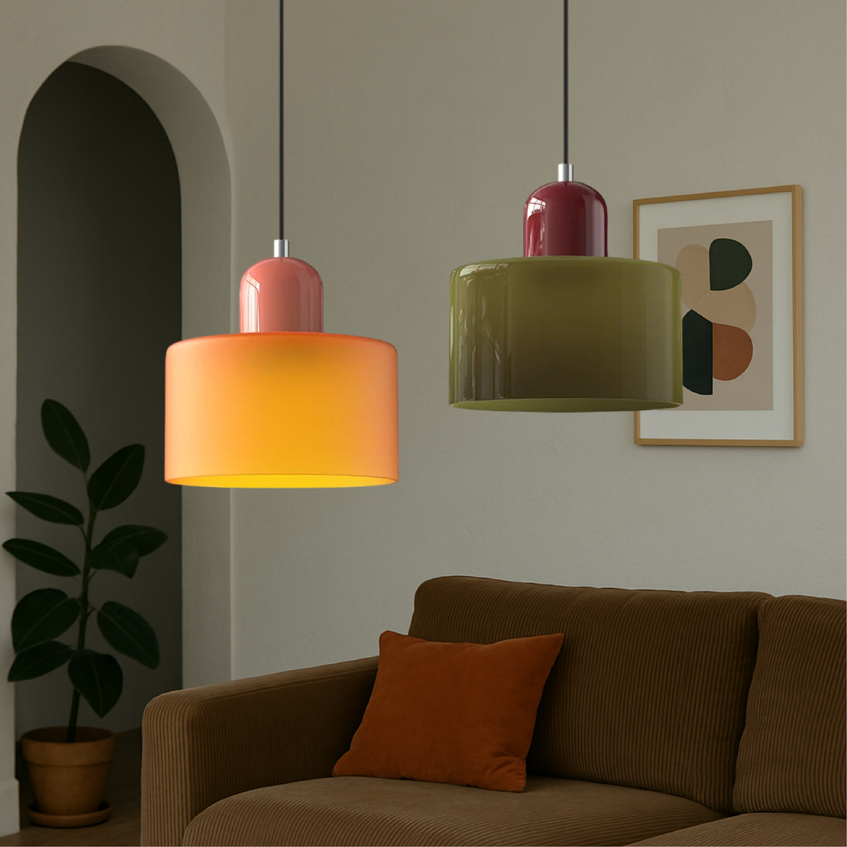 Bauhaus Pendant Light With Coloured Glass Shade - Image 4
