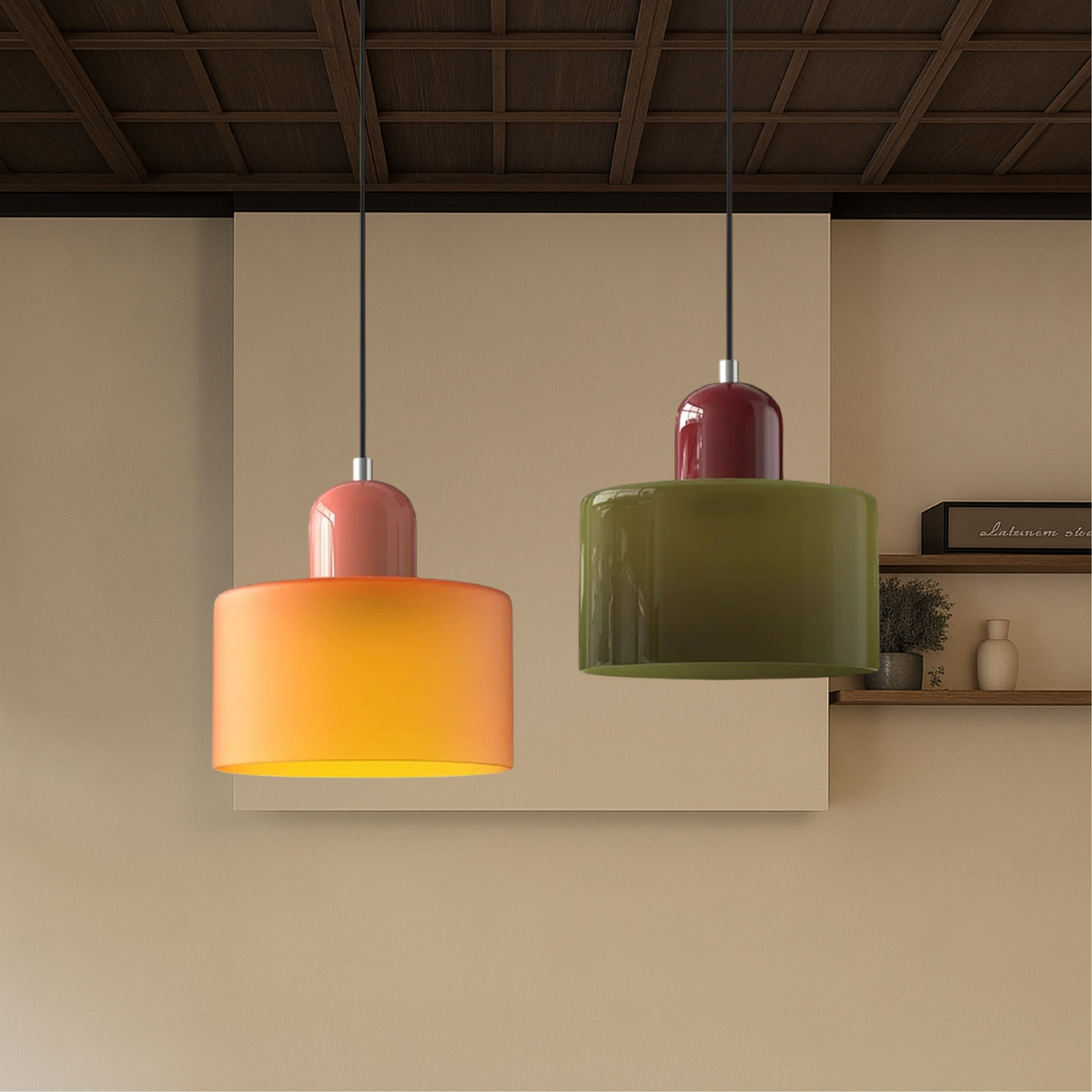 Bauhaus Pendant Light With Coloured Glass Shade - Image 5