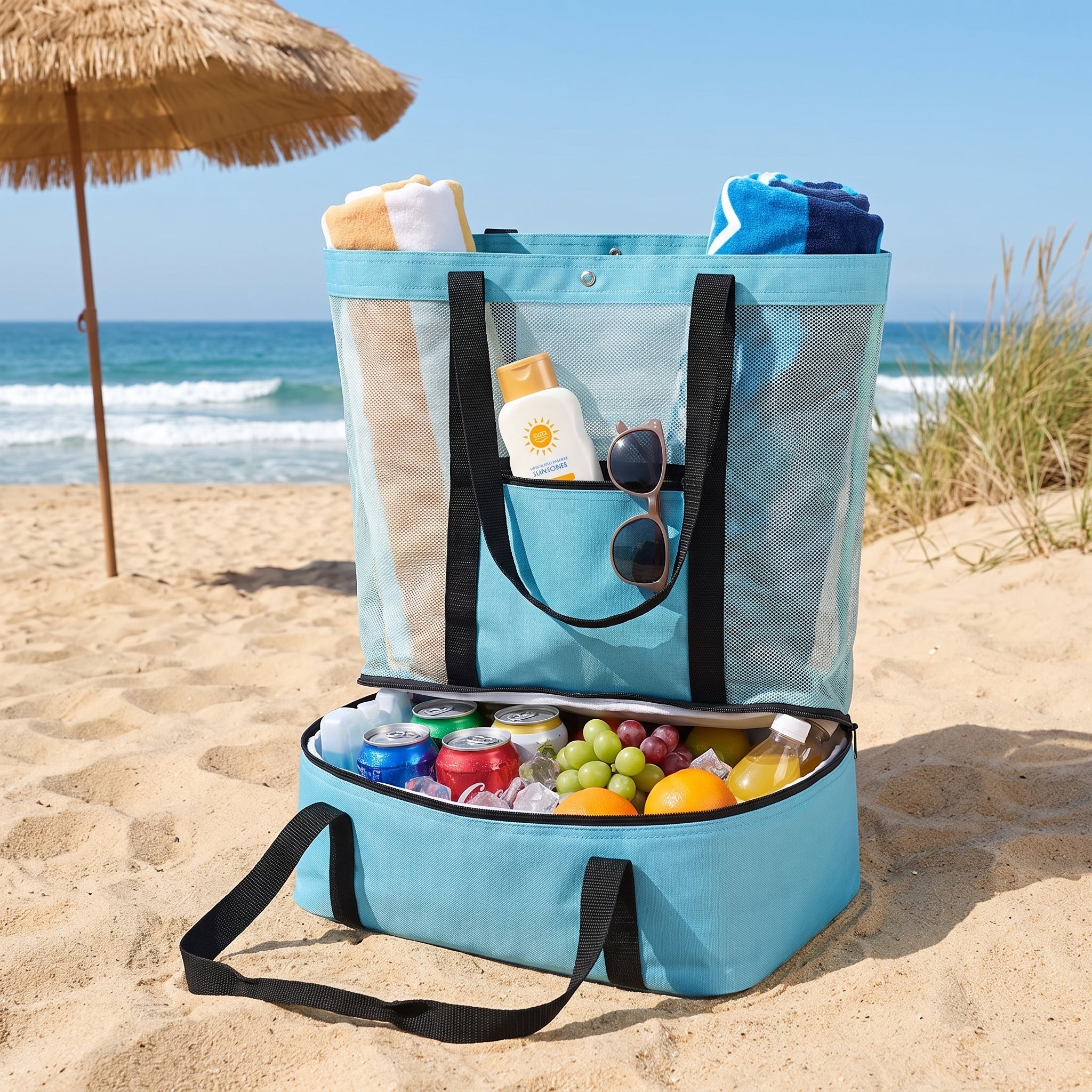 Portable Cooler Soft Lunch Bag Mesh Insulated Beach Tote - hero