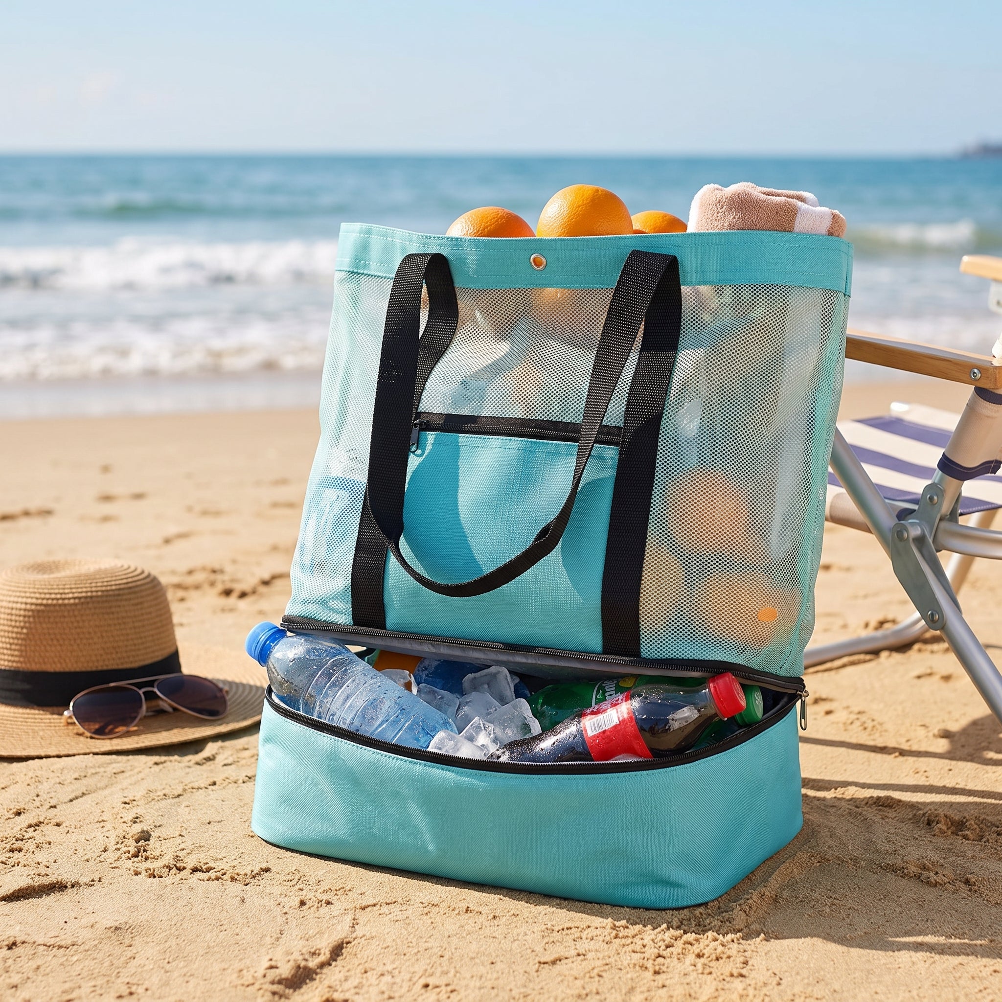 Lunch Bag Insulated Beach with Cooler 2 Compartment - in-use