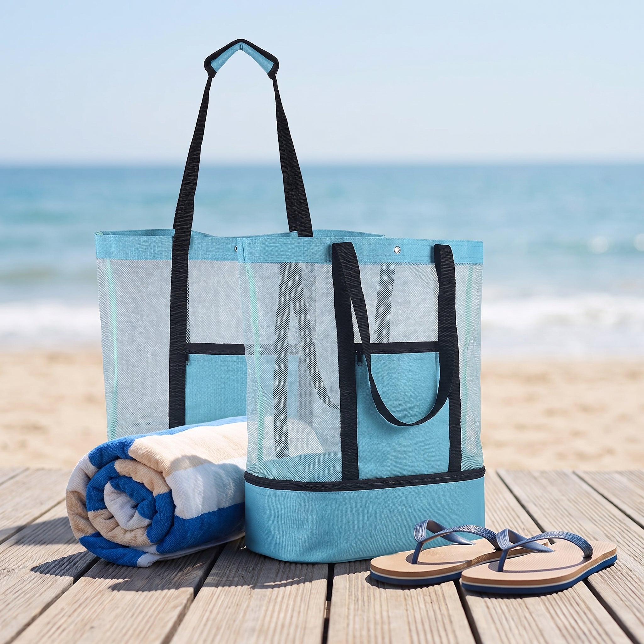 Portable Cooler Soft Lunch Bag Mesh Insulated Beach Tote - scale