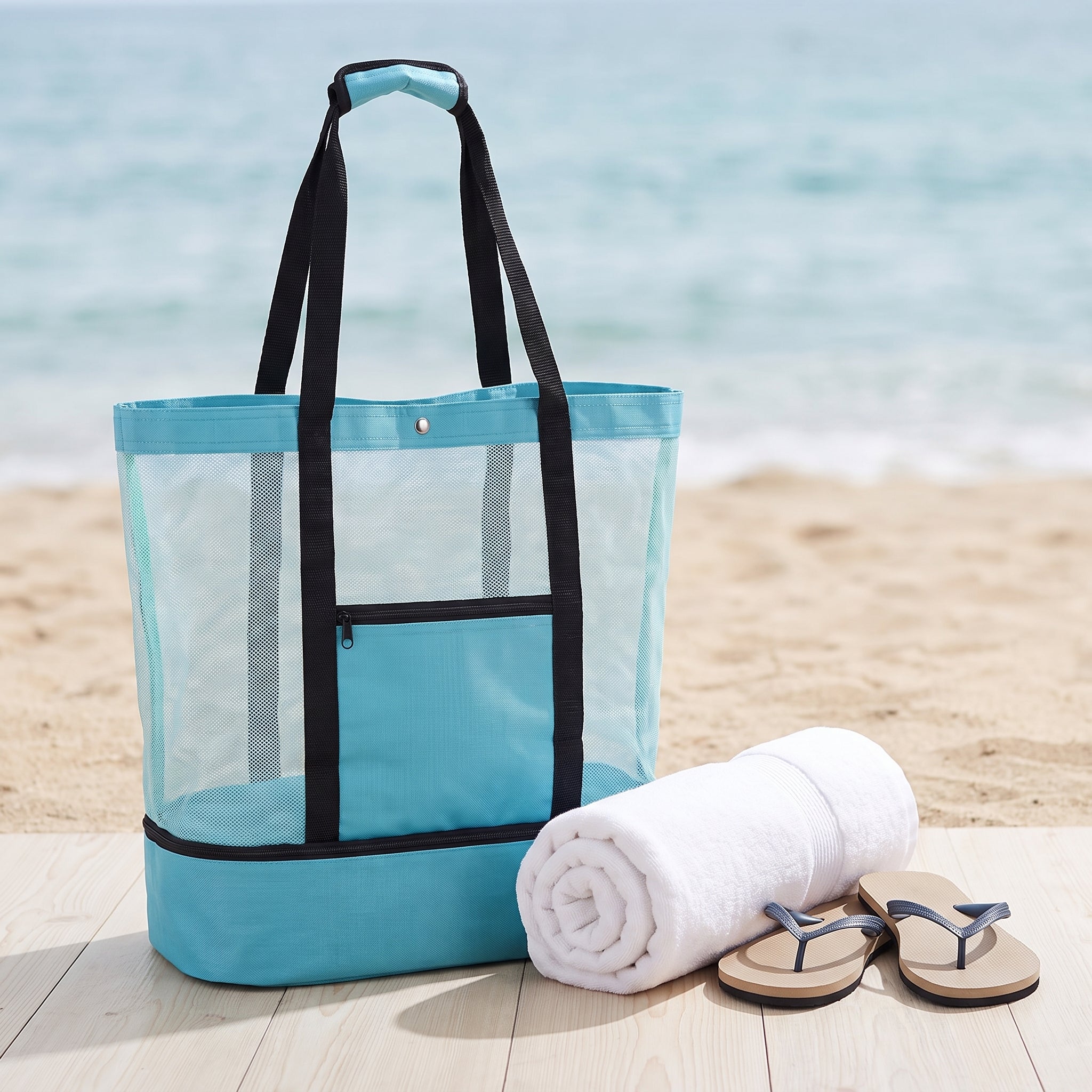 Portable Cooler Soft Lunch Bag Mesh Insulated Beach Tote - scale