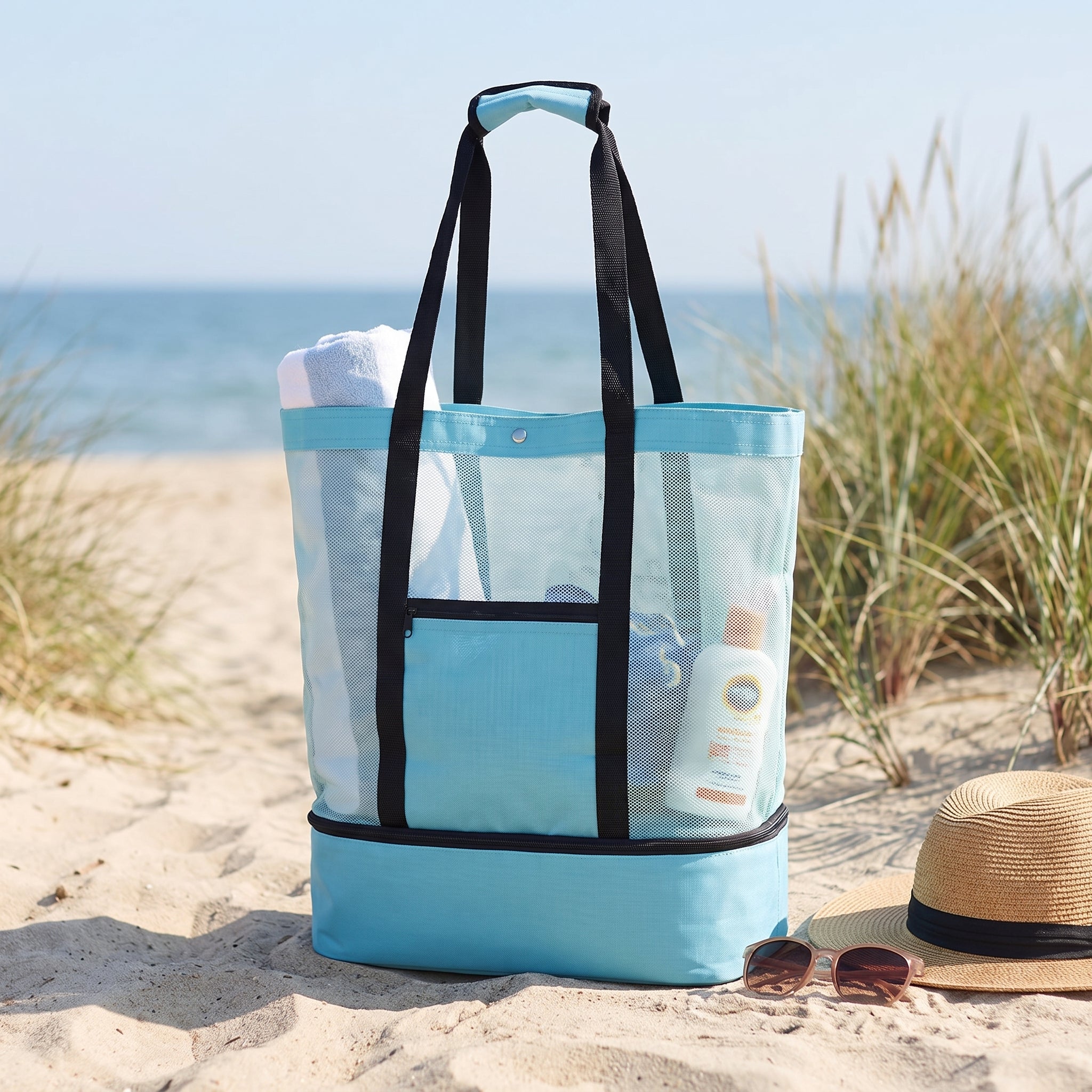 Portable Cooler Soft Lunch Bag Mesh Insulated Beach Tote - scale