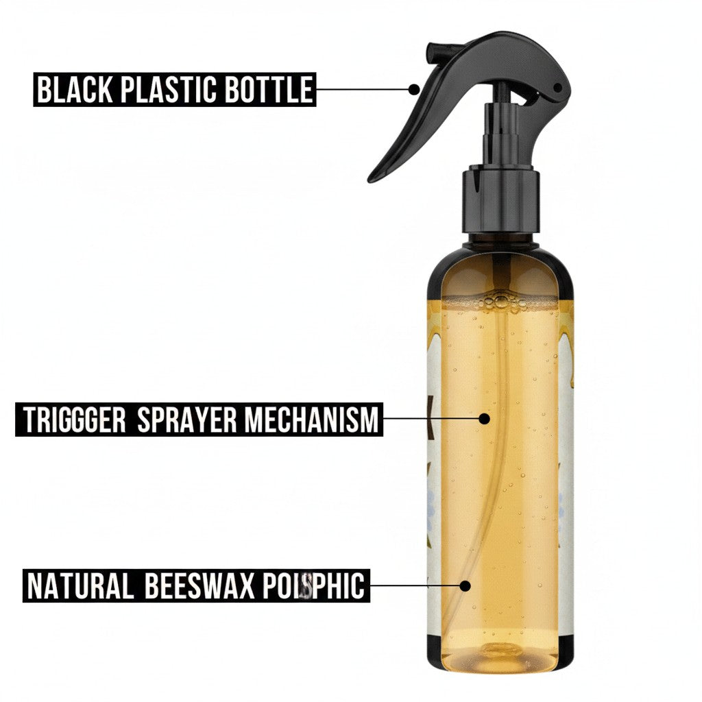 beeswax polish spray close-up construction and materials
