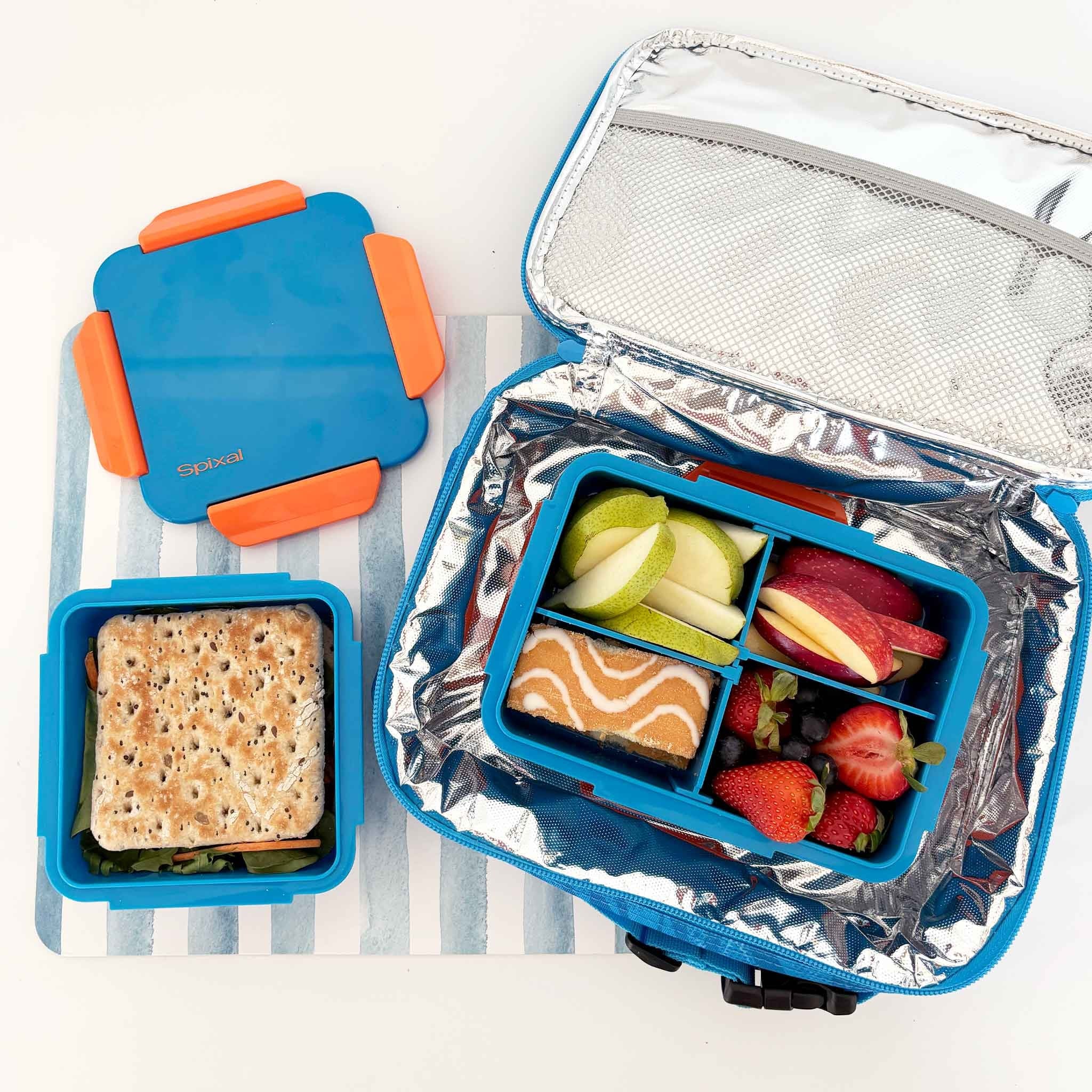 Bento Lunch Box Adult Bento Box Rectangular Food Container Blue Orange - Image 2