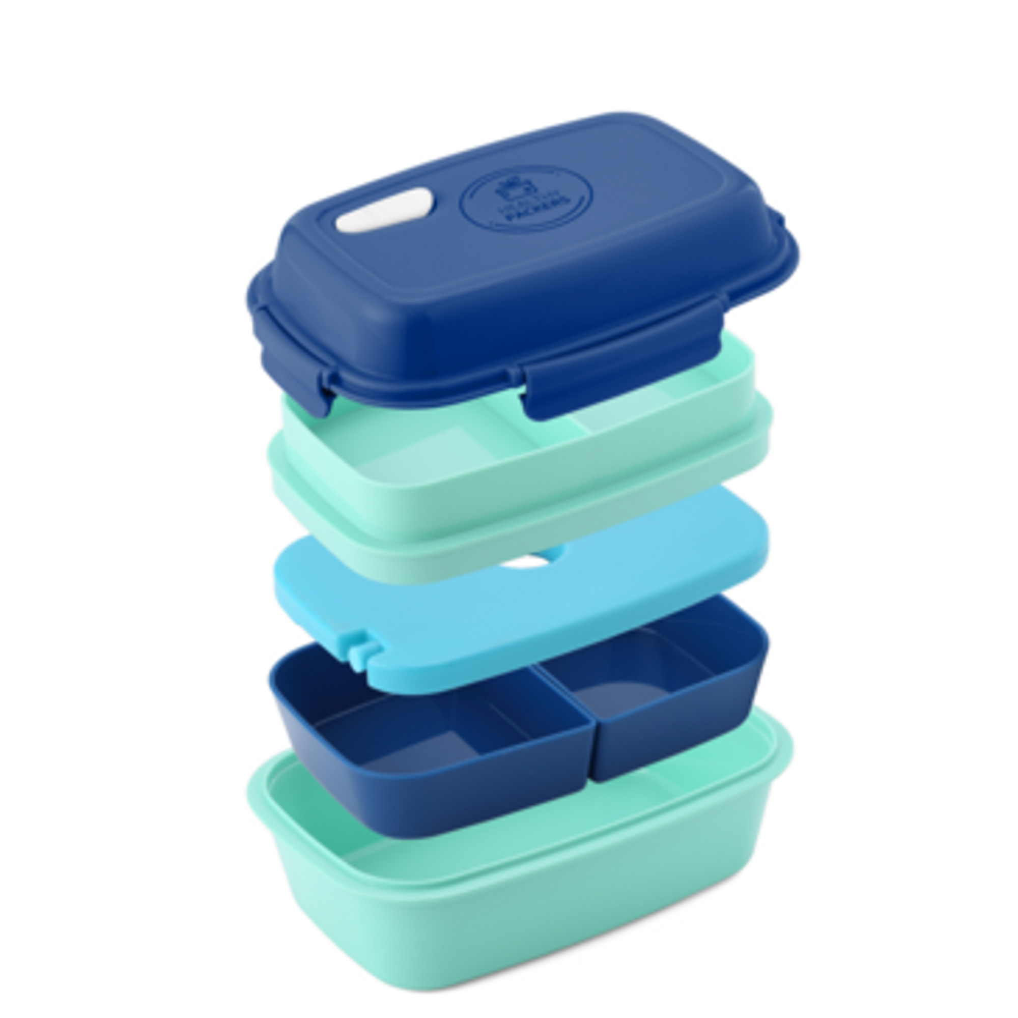 Bento Lunch Box Dark Blue, Light Blue, And Mint Green - Image 1
